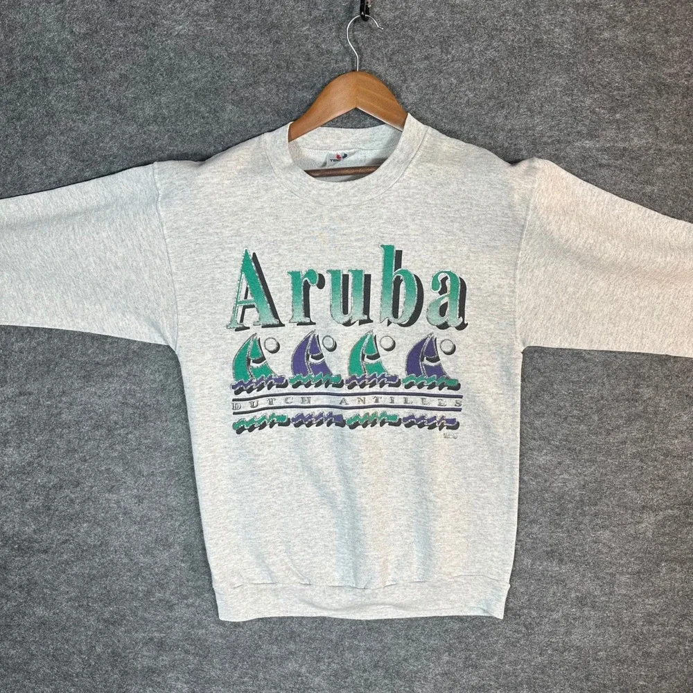 Tee Jays Aruba‎ Dutch Antilles Graphic Sweatshirt Mens Medium Gray Sailboats